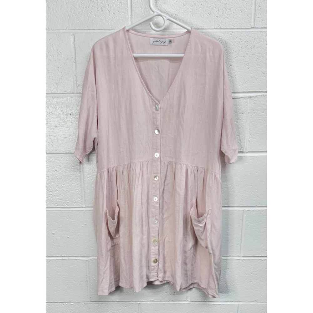 Petal + Pup Shift Dress Pink Linen Blend Boho Cottagecore / Women's S/M